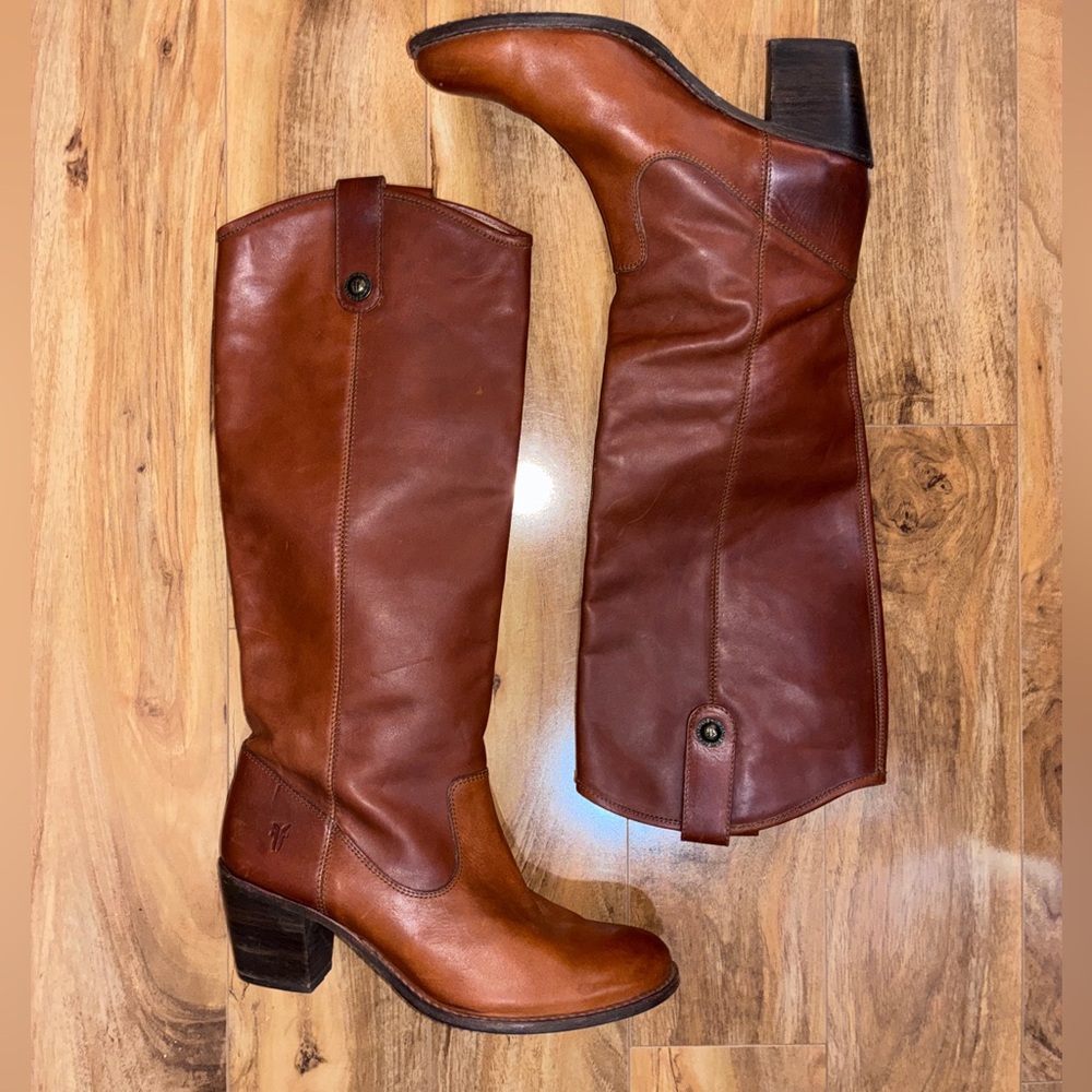 Frye Women's Jackie Button Tall Leather Riding Boots, conic - size 10 - Picture 4 of 12